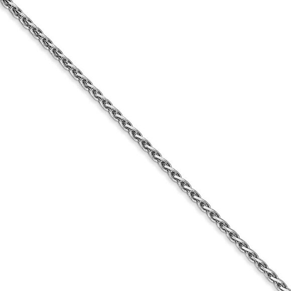 1.9mm 14k White Gold Solid D/C Round Wheat Chain Necklace 20 Inch